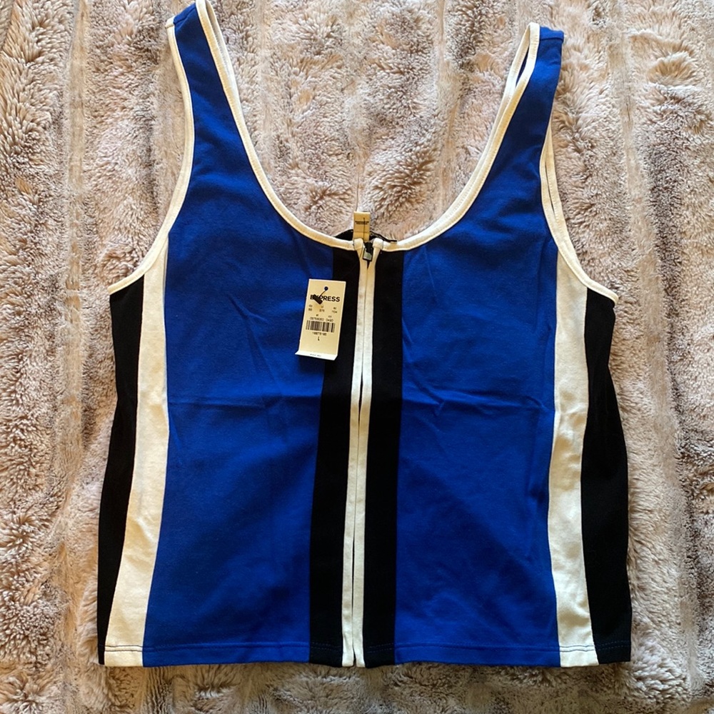 Express blue zip up tank
